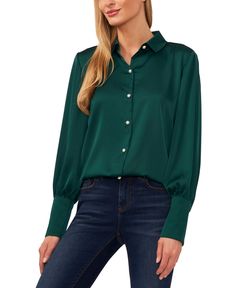 in stock Elegant Fall Blouse With Snap Buttons, Elegant Fall Tops With Snap Buttons, Elegant Collared Tops With Snap Buttons, Elegant Tops With Snap Buttons For Fall, Fall Blouse With Covered Buttons, Chic Collared Blouse With Covered Buttons, Chic Collared Blouse With Button Closure, Elegant Long Sleeve Blouse With Snap Buttons, Elegant Workwear Blouse With Snap Buttons