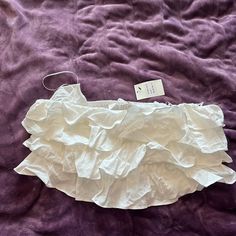 Brand New, Never Worn. Too Big For Me But Was Sold Out So I Couldn’t Exchange For A Medium. It Looks Like There Is A Small Spot On The Inside Front That Has Some Makeup. It’s Not Visible From The Outside. Spring Flirty Ruffled Crop Top, Summer Party Tops With Ruffles, Flirty Ruffled Crop Top For Spring, Flirty Ruffled Crop Top For Brunch, Elegant Ruffled Summer Crop Top, Fitted Blouse With Ruffled Straps For Day Out, Spring Chic Crop Top With Ruffle Hem, Chic Spring Crop Top With Ruffle Hem, Feminine Ruffled Crop Top For Vacation