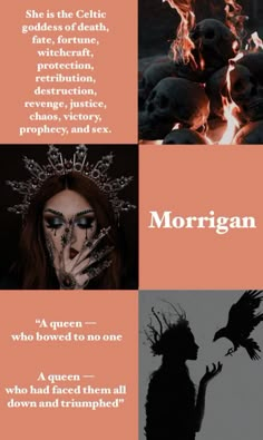 three different images with the words morgan on them and an image of a woman holding a bird