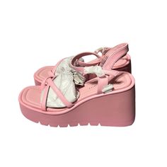 See Images For Condition White Chunky Platform Wedge Sandals For Spring, Spring White Wedge Sandals With Chunky Platform, Summer Sandals With Padded Wedge Heel, Platform Open Toe Wedge Sandals In Synthetic, Platform Wedge Sandals With Open Toe, Summer Chunky Platform Wedge Sandals, Synthetic Open Toe Wedge Sandals With Platform, Summer Wedge Sandals With Chunky Platform And Round Toe, Trendy Padded Heel Wedge Sandals For Summer