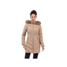 Stay warm in style with this Women's London Fog Faux Fur Trimmed Hooded Puffer Jacket. Click on this WOMEN'S GUIDE to find the perfect fit and more! Stay warm in style with this Women's London Fog Faux Fur Trimmed Hooded Puffer Jacket. Click on this WOMEN'S GUIDE to find the perfect fit and more! FEATURES Stand collar Stretch insets Woven construction 2 pockets Removable hood with faux-fur trim Zipper front Thumb holes at cuffs Fully linedFIT & SIZING Regular fit 34-in. length from shoulder to h Winter Outerwear With Faux Fur Trim And Down, Winter Down Outerwear With Faux Fur Lining, Quilted Parka For Outdoor, Fitted Down Outerwear With Faux Fur Lining, Down Outerwear With Faux Fur Trim For Cold Weather, Fitted Outerwear With Double-lined Hood For Cold Weather, Cold Weather Outerwear With Faux Fur Trim, Faux Fur Trim Down Outerwear For Cold Weather, Fitted Hooded Jacket With Double-lined Hood For Cold Weather