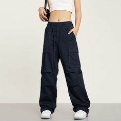 5ft 4''(166cm) tall, 95 lbs(43kg) weight and wearing a size M - Drawstring- Multi-pocket- Wide straight fit- 3 colors Straight Leg Parachute Pants For Sports, Sports Parachute Pants With Pockets And Straight Leg, Full Length Parachute Pants With Pockets For Outdoor Activities, Full Length Parachute Pants For Outdoor Activities With Pockets, Baggy Sports Pants With Cargo Pockets, Baggy Sports Bottoms With Pockets, Baggy Cargo Sports Pants, Sports Wide Leg Pants With Cargo Pockets, Full-length Sports Pants With Pockets