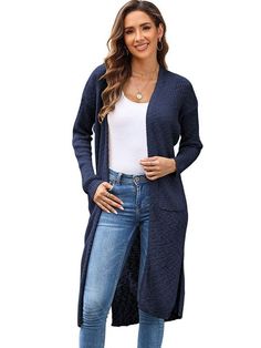 Women's long sleeve cardigan sweater Loose fit for ultimate comfort Buttonless design for a sleek look Made from high-quality Acrylic fabric Solid color pattern for versatility Medium thickness perfect for layering Pullover style for easy wear Long length at 80cm for added coverage Elevate your everyday style with this knitted jacket that combines fashion and functionality. Whether you're running errands or lounging at home, this cardigan sweater is a must-have in your wardrobe. Its loose fit an Trendy Long Sleeve Cardigan With Pockets, Stretch Open Front Sweater For Winter, Trendy Long Sleeve Cotton Sweater Coat, Trendy Cotton Long Sleeve Sweater Coat, Casual Fitted Sweater Coat With Long Sleeves, Fitted Long Sleeve Cardigan For Fall, Long Sleeve Cotton Cardigan For Fall, Fall Cotton Long Sleeve Cardigan, Cozy Long Sleeve Cardigan With Relaxed Fit