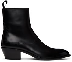 Paneled buffed calfskin Chelsea boots in black. · Pointed toe · Webbing pull-loop at heel collar · Zip closure at inner side · Buffed leather lining · Stacked leather Cuban heel · Leather sole with rubber injection · Heel: H2 in Supplier color: Black Cuban Heel Chelsea Boots Men, Cuban Heel Boots Men, Point Toe Boots Outfit, Mens Heeled Boots, Dress Boots Men, Cuban Heel Boots, Chelsea Boots Men Outfit, Boots Men Outfit, Boots Outfit Men