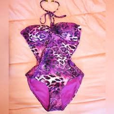 European Purple Halter One Piece Snake Skin Swimsuit Tags Still On. Never Worn, Bikini Tape Still Attatched. Hand Wash Only. Scene Swimsuit, Trashy Y2k Aesthetic, Purple Bathing Suit, Mcbling Fashion, Purple Halter, Purple Swimsuit, 2000s Clothes, Boutique Couture, Plunging One Piece Swimsuit