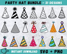 party hats clipart bundle - 21 designs for instant downloading and svg png