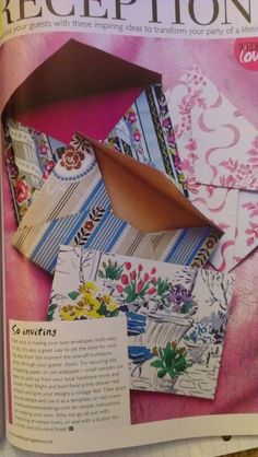 an article in the paper and crafting magazine with pictures of envelopes on it