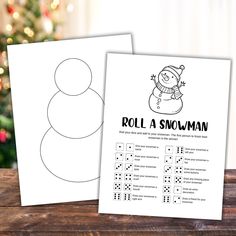 a printable snowman is shown next to a christmas tree