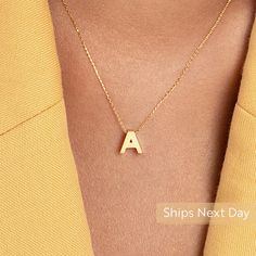 "The elegant letter necklace looks great on its own or paired with other gold necklaces. Get this classic initial necklace to show your love! Afterall, what could be a better gift than a personal and aesthetical touch? D E T A I L S * Made to Order. * 100% 14k Solid Gold * Choice of Gold Color: Yellow Gold, Rose Gold, White Gold * Pendant Height: 7 mm / 0.27 inch * Pendant Width: 7 mm / 0.27 inch * Length: 14\", 16\", 18\", 20\", 22\" (Got a little note that can help you in the photos.) * Ready Elegant Everyday Letter Necklace, Simple Initial Pendant Necklace With Clavicle Chain, Simple Initial Necklace With Clavicle Chain, Minimalist Letter Necklaces For Everyday, Minimalist Initial Pendant Name Necklace For Mother's Day, Minimalist Initial Pendant Necklace For Mother's Day, Simple Initial Necklace In Yellow Gold, Simple Yellow Gold Initial Necklace As Gift, Minimalist Yellow Gold Initial Necklace For Personalized Gift