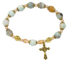 Amazonite Gold Rosary Stretch Bracelet Rosary McVan Rose Gold Opal Ring, Gold Rosary, Gold Bar Earrings, Ear Jacket Earring, Bow Bracelet, Gold Caps, Classic Wedding Rings, Rosary Bracelet, Hail Mary