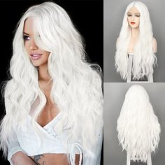 PRICES MAY VARY. 【High-quality materials】100% soft silky heat-resistant fiber and delicate lace scalp give this synthetic wig a realistic and natural appearance. It looks like human hair and feels soft and smooth. When you wear this long wavy lace wig in the middle part, the breathable stretch mesh brings you a comfortable experience. 【Colors & Package】 There are Various Colors Available for You to Choose From. Natural black, Blonde, blue, pink, orange, Auburn, Purple, All Wigs with Different Co Wavy Lace Wig, White Wigs, Silver Wigs, White Wig, Medium Curly, Long Curly Wig, Red Wigs, Synthetic Lace Wigs, Curly Waves