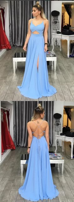 Simple Prom Dress,Blue Prom Dress,V Neck Prom Dress,Backless Evening Dress,Long Prom Dresses Split Prom Dresses, Vestidos Maxi, Backless Evening Dress, Spaghetti Strap Prom Dress, Simple Prom Dress, V Neck Prom Dresses, Prom Dresses Sleeveless, Chiffon Evening Dresses, Backless Prom Dresses