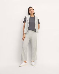 The Off-Duty Barrel Pant Pale Heather Grey – Everlane Everyday Pants With Elastic Waistband And Straight Hem, Everyday Relaxed Cotton Pants, Everyday Relaxed Fit Tapered Leg Sweatpants, Effortless Straight Leg Cotton Pants, Relaxed Fit Straight Leg Sweatpants For Everyday, Effortless Cotton Bottoms For Fall, Everyday Straight Leg Sweatpants, Cotton Boxy Fit Pants With Elastic Waistband, Straight Leg Sweatpants With Side Pockets For Everyday