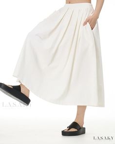 Lasaky - Loose-Fit Pleated Midi Skirt with Hip Coverage White Skirt, Pleated Midi Skirt, Skirt Type, Color Fabric, Types Of Skirts, White Skirts, Olivia Mark, Skirt Length, Long Skirt