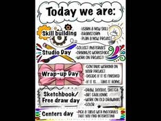 a poster with words that say today we are still building studio day and draw - up day