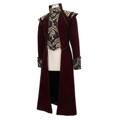 A majestic gothic coat fit for anyone who is fond of regency-era and gothic fashion.This coat perfectly balances the aesthetics of two well loved coutures which are listed above and is stylish and practical at the same time.The gold embroidery is just decadent and goes very well with the black base.The buttons on the neck can be unfastened and fastened. Product Specifications:Style: GothicFabric: 100% Polyester Overcoat Outfit, Blood Hunter, Gothic Coat, Fleece Men, Golden Embroidery, Love Couture, Character Fashion, Gothic Clothes, Formal Fashion