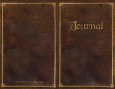 an old book with the word journal written in gold on red leather, and two separate pages