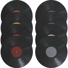 six black records with different colored labels on them