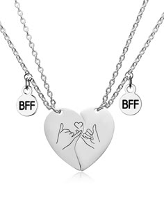 PRICES MAY VARY. ❤️ SWEET SYMBOL:This stainless steel necklace set features two half heart pendants that fit together to form a whole heart, Engraved Pinky Promise Hand Gesture on the both pendants symbolizing friendship. It makes the ideal gift to celebrate your best friend bond. ❤️ HIGH QUALITY CRAFTSMANSHIP: Crafted from durable stainless steel, the necklaces are built to withstand everyday wear without tarnishing or breaking. Featuring a polished finish and delicate chain, the necklaces offe Matching Rings For 3 Best Friends, Bff Necklaces For 2 Best Friends Friendship, Matching Chains For Best Friends, Bff Necklaces For 2 Magnetic, Best Friends Necklaces For 2, Heart-shaped Metal Necklaces For Friendship, Heart-shaped Metal Necklace For Friendship, Bestie Necklaces For 2, Adjustable Stainless Steel Heart Necklace For Valentine's Day