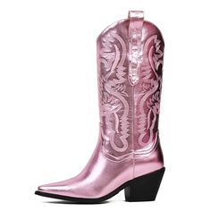 PRICES MAY VARY. ❤[Cowgirl Boot]: Heel measures approximately 2.36/6cm inch, Shaft height 11"/28cm, Opening circumference 15"/38CM, Ankle circumference 12.6"/32CM. Choose the correct size according to our SIZE CHART! ❤[Cowboy Boots]: Cowgirl cowboy boots upper material-synthetic pu leather(VEGAN), sole-rubber ❤[Retro Pointed Toe Boots]: Designed with fashionable and classic western style for the cowgirl and every woman. ❤[Western Boots]: They are perfect for pairing with jeans, dresses, shorts a Metallic Western Boots, Metallic Cowboy Boots, Cowgirl Shoes, Cowgirls Boots, Western Boots For Women, Jumpsuits Outfit, Bota Country, Punk Shoes, Cinderella Shoes