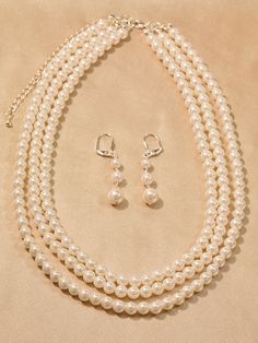 three strand pearl necklace and earring set