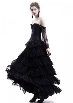 Gothic Wedding Dress With Fitted Bodice, Gothic Evening Dress With Fitted Bodice, Fitted Gothic Lace Dress, Gothic Fitted Formal Dress, Gothic Fitted Dress For Formal Occasions, Fitted Gothic Formal Dress, Gothic Lace Formal Dress, Gothic Lace Dress For Formal Occasions, Formal Gothic Lace Dress