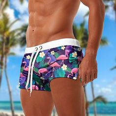 Season:Summer,Spring; Fabric:Spandex,Polyester; Gender:Men's; Style:Designer,Fashion; Elasticity:Micro-elastic; Occasion:Holiday,Beach,Swimming Pool,Surfing; Fit Type:Regular Fit; Function:Breathable,Soft; Waistline:Mid Waist; Pattern:Bird,Flamingo; Design:Pocket,Drawstring,Elastic Waist,3D Print; Brand:OUKU; Pants Type:Swim Shorts,Boxer Swim Shorts,Swim Trunks,Shorts; Fly Type:Drawstring,Elasticity; Front page:FF; Listing Date:05/17/2024; Production mode:External procurement; Pants Length:Short Stretch Swimwear For Leisure In Summer, Stretch Swimwear For Summer Leisure, Stretch Swimwear For Summer, Short Summer Swimwear For Leisure, Leisure Swim Trunks For Beach Season, Stretch Tropical Shorts For Summer, Summer Fitted Boxer Briefs, Stretch Boxer Briefs For Beach Vacation, Beachwear Swim Trunks For Leisure