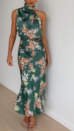 Stretch One Shoulder Midi Dress For Summer, Summer Stretch One Shoulder Midi Dress, Chic High Neck Midi Dress For Summer, Spring High Neck Maxi Dress For Night Out, Summer High Neck Maxi Dress, Spring One-shoulder Stretch Midi Dress, Green One Shoulder Midi Dress For Spring, High Neck Midi Dress For Spring, Spring High Neck Midi Dress