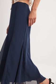 Flowy Mermaid Chiffon Skirt Blue | NA-KD Long Chiffon Skirt, Mermaid Design, Chiffon Skirt, Cold Season, A Mermaid, Side Zipper, Midi Skirt, Casual Skirts, Mermaid