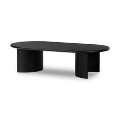 an oval table with black legs on a white background