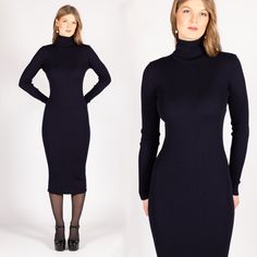 "Knit merino wool turtleneck dress ALICE www.kristaelsta.com Material: 100% merino wool. Color: black Size: XS, S, M, L Our model is 172 cm / 5'65\" and wears size S.  SIZING Size S / EU 36 / US 6 Length (from the shoulder): 123 cm / 48.4 in Sleeve length: 63 cm / 24.8 in Width: 30 cm / 11.8 in Size M / EU 38 / US 8 Length (from the shoulder): 124 cm / 48.8 in Sleeve length: 64 cm / 25.2 in Width: 31 cm / 12.2 in Size L / EU 40 / US 10 Length (from the shoulder): 125 cm / 49.2 in Sleeve length: Fitted Dress Classy, Black Tea Length Dress, Dinner Date Dress, Tight Midi Dress, Black Turtleneck Dress, Merino Wool Dress, Wool Knitted Dress, Dress Knit, Knit Maxi Dress