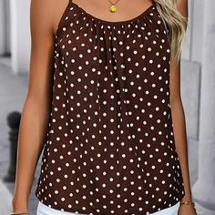 Retro Polka Dot Charm Flattering Sleeveless Cami Top With Loose Fit Perfect For Summer And Spring Wear Or Going Out With Friends And That Special Love One Very Classy Casual Look Brand New Never Worn New Without Tags Or Flaws Size Xl Casual Polka Dot Tank Top, Sleeveless Polka Dot Top For Beach, Sleeveless Polka Dot Tops For Vacation, Chic Polka Dot Tank Top For Summer, Chic Polka Dot Tank Top For Spring, Spring Chic Polka Dot Tank Top, Casual Polka Dot Sleeveless Top, Polka Dot Summer Tops For Beach, Sleeveless Polka Dot Summer Tops