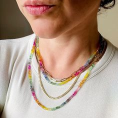 Vibrant Rainbow Jewelry With Colorful Design, Rainbow Crystal Necklaces With Colorful Beads For Gift, Vibrant Rainbow Beaded Necklace As Gift, Vibrant Rainbow Beaded Necklace For Gift, Multicolor Single Strand Crystal Necklace Gift, Multicolor Single Strand Crystal Necklace For Gift, Handmade Vibrant Rainbow Necklaces, Vibrant Rainbow Necklace For Gift, Multicolor Beaded Chain Necklace As Gift