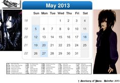 a calendar with an image of a woman in black clothing and the date is may 2013