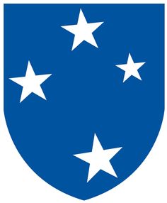 a blue shield with white stars on it