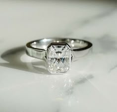 1CT Radiant Cut Bezel Set Solitaire Moissanite Engagement Wide Band Wedding Ring