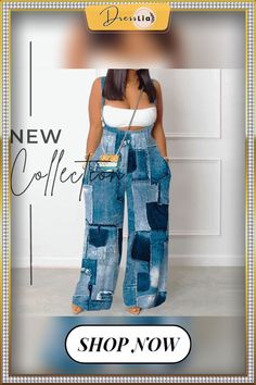 Sweet Jumpsuit Denim Plus Size Overalls Pants Chic Patchwork Bottoms For Summer, Casual Patchwork Pants For Spring, Trendy Patchwork Pants For Spring, Casual Spring Patchwork Pants, Chic Summer Patchwork Bottoms, Blue Patchwork Pants For Summer, High Waist Patchwork Pants For Summer, High-waist Patchwork Pants For Summer, Casual Patchwork Pants