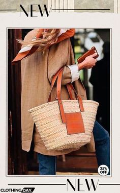 Straw Wicker Basket Bag Chic Tan Straw Bag For Daily Use, Shopping Basket Shoulder Bag With Leather Handles, Chic Tan Straw Bag For Everyday, Modern Brown Straw Bag For Travel, Modern Straw Satchel Bag For Travel, Chic Spring Beach Bag With Removable Pouch, Tan Straw Bag With Leather Handles For Travel, Travel Straw Bag With Leather Handles In Tan, Modern Tan Bags For Summer