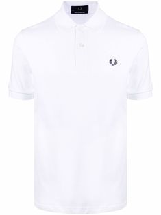 White cotton embroidered-logo polo shirt from FRED PERRY featuring embroidered logo at the chest, polo collar, short sleeves and straight hem. Embroidered Polo Shirts, Polo Shirt White, White Polo, Polo Collar, Polo Shirts, Shirt White, Logo Embroidered, White Cotton, Men's Polo Shirt