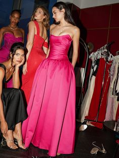 Walterina Fuchsia Satin Strapless Drop Waist Corset Gown Dropped Waist Ball Gown, Drop Waist Evening Gown, Black Tie Wedding Guest Aesthetic, Corset Drop Waist Dress, Bridesmaid Winter Dresses, Drop Waist Maxi Dress, Drop Waist Formal Dress, Fuchsia Dress Outfit Wedding, Gala Dress Aesthetic