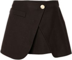 Brown Mini Skirt With Button Closure For Work, Brown Asymmetrical Skirt For Work, Brown Asymmetrical Skirt For Workwear, Elegant Brown Shorts For Workwear, Chic Brown Skort For Workwear, Brown Mini Skort For Workwear, Asymmetrical Skirt With Buttons For Workwear, Chic Brown Skort With Pockets, Chic Workwear Skort With Buttons