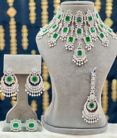 This set is available for preorder in any of the colors pictured! It’s a beautiful Bollywood inspired set and very high in demand so order now! Shipping time - 2-3 weeks Designer Eid Sets With Stone Work, Elegant Sets With Stone Work For Designer Occasions, Traditional Green Set With Stone Work, Heavy Green Festive Sets, Wedding Silver Sets With Dabka Detailing, Festive Heavy Green Set, Green Kundan Sets With Tilla, Bollywood Style Green Sets With Stone Work, Formal Silver Kundan Sets