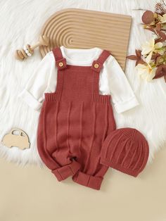 Vinho  Collar Manga Comprida Tecido Simples Macacão Embellished Elasticidade alta  Roupas para bebês Baby Clothes Country, Baby Girl Clothes Winter, Pull Bebe, Winter Outfits For Girls, Baby Boy Summer, Girls Overalls, Knitted Baby Clothes