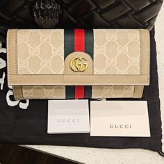 New Gucci Ophidia Continental Gg Wallet No Box Or Dust Cover. Sorry For If You Have Any Questions Please Ask Designer Wallet With Removable Pouch, Designer Beige Wallets, Designer Clutch Wallet With Gold-tone Hardware, Designer Beige Wallet For Daily Use, Designer Beige Bags With Card Slots, Luxury Beige Wallet, Gucci Rectangular Bags With Card Slots, Rectangular Gucci Wallet For Travel, Gucci Beige Wallet