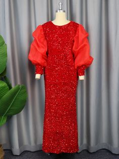 This Women Sequin Floor Length Dress is perfect for any formal occasion. It features a puffy ruched long sleeve, crew neck, sparkly glitter velvet fabric, and a regular fit silhouette. The dress is made of polyester and assorted materials, and is available in a variety of colors. It has a zipper closure and a natural waistline. The dress is perfect for any special occasion, from weddings to proms. This dress is designed to be comfortable and stylish. It is made with high stretch elasticity and i Y2k Outfits Dresses, Floor Length Dress, Dress Women Elegant, Floor Length Dresses, Party Wear Dresses, Vintage Women, Formal Party, Party Dresses For Women, Mini Dress Party