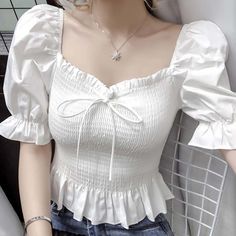 SIZE TABLEMeasurement in CMSIZELengthSleeveBustShoulderS45178835M46189236L47199637XL482010038NOTE: 1.Please strictly follow the size chart to select the size. Do not select directly according to your habits. 2. The size may have 2-3 cm differs due to manual measurement. Please note when you measure. Puff Sleeve Blouse Indian, Summer French Style, Lehenga Blouse Designs, Tailored Clothes, Fashion Top Outfits, Lace Tie, Coachella Valley, Woman Suit Fashion, Trendy Fashion Tops