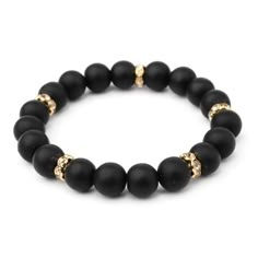 Our Black Onyx Beaded Stretch Stacking Bracelet fits perfectly with so many styles! Bold black onyx paired with rosie gold spacers for a touch of shine. Wears wonderfully with other bracelets or alone. Please note: This is a final sale product and no returns or exchanges are accepted. Product requires extended processing and shipping time. Women Beaded Bracelets, Black Bracelet Women, Bracelets Black, Black Bead Bracelet Ideas, Beaded Bracelets Black, Gold And Black Bracelet, Black Beaded Bracelet, Black Crystal Bracelet, Black Gemstone Beads Bracelet