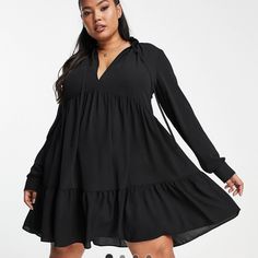 Dresses By Asos Curve Doing It For The Glam Tiered Design Frill Collar Tie Front Relaxed Fit New, Never Worn Embellished Midi Dress, Bow Detail Dress, Asos Curve, Polka Dress, Curve Dresses, Black Shirt Dress, Smock Dress, Tiered Dress, Long Sleeve Mini Dress