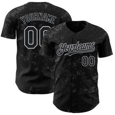 a black baseball jersey with the name and number on it, that reads your name