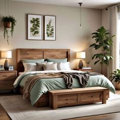 50 Bedroom Ideas and Design Inspiration (2024) - Suite 101 Main Bedroom Furniture Ideas, Wooden Bedroom Ideas Decor, Wooden Bed Frames Ideas, Master Room Furniture Ideas, California King Wood Bed Frame, Master Bedrooms With Wooden Bed, Bedroom With Wood Headboard, Oak Bed Bedroom Ideas, Cozy Bed Design